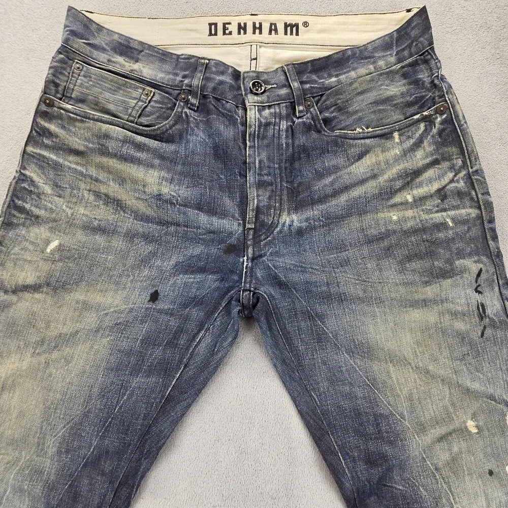 Denham Jeans Mens Blue Selvedge FRS Whiskers Honeycomb Thrashed Fits 34x27